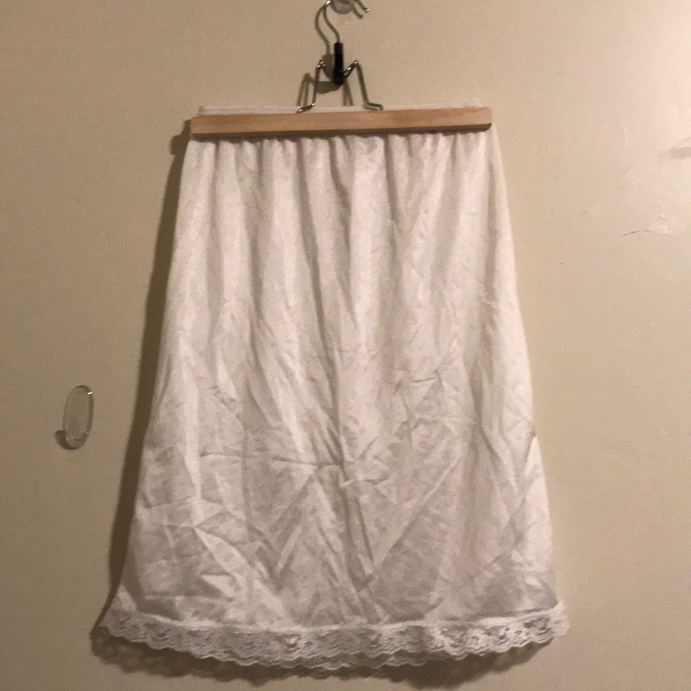 White Nylon Slip with Lace Trim